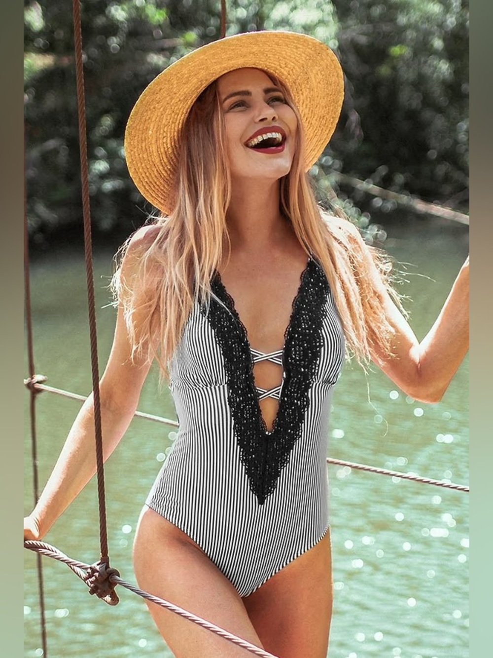 NWOT Cupshe Striped Swimsuit sz M